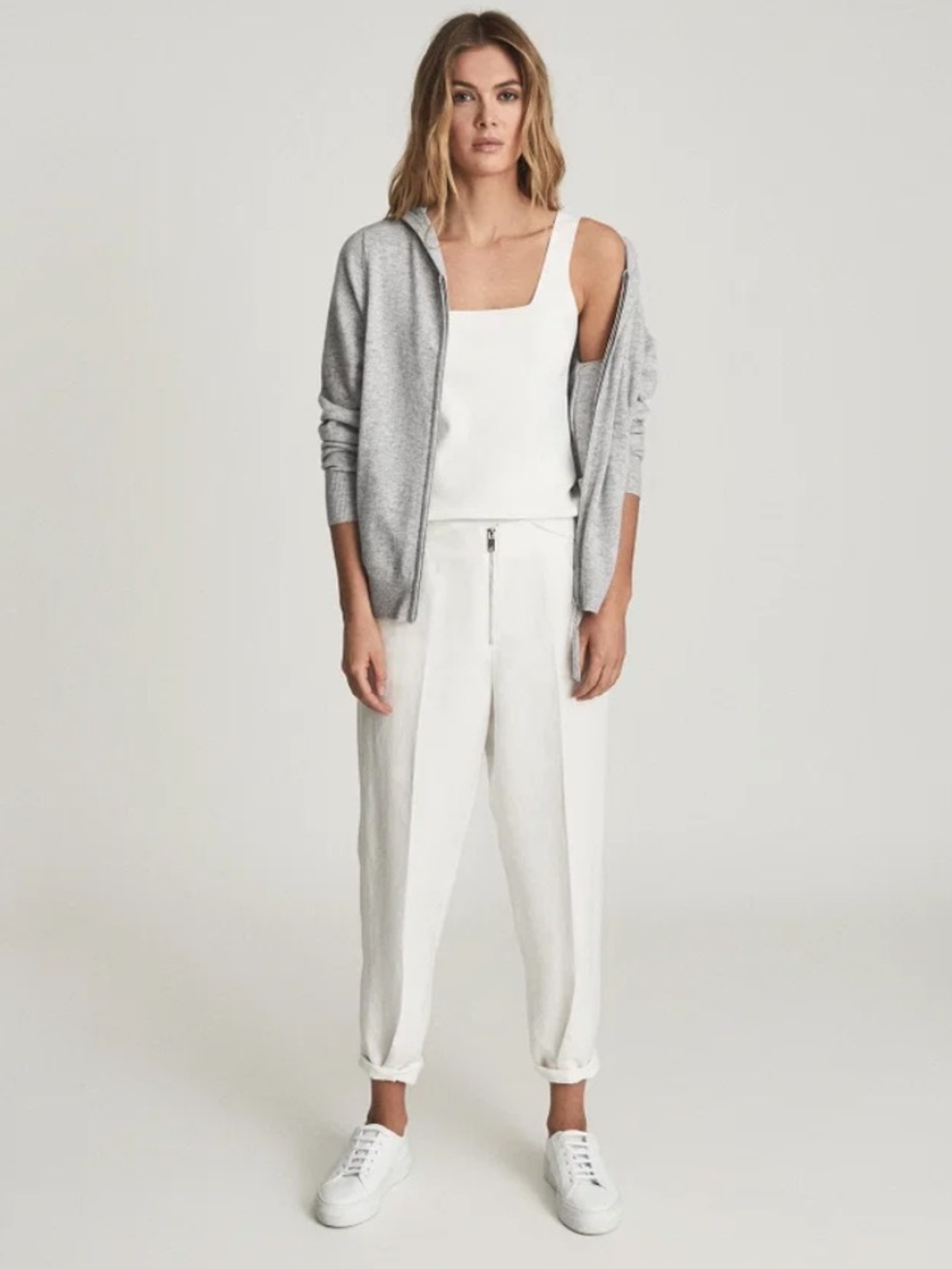 Reiss Courtney Wool Cashmere Blend Hoodie sz medium neutral lounge